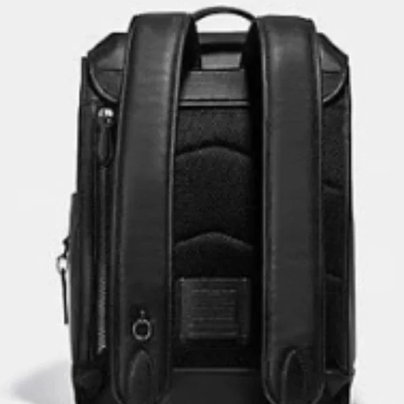 Coach Black Leather Men's Backpack with Front Flap - Picture 2 of 5